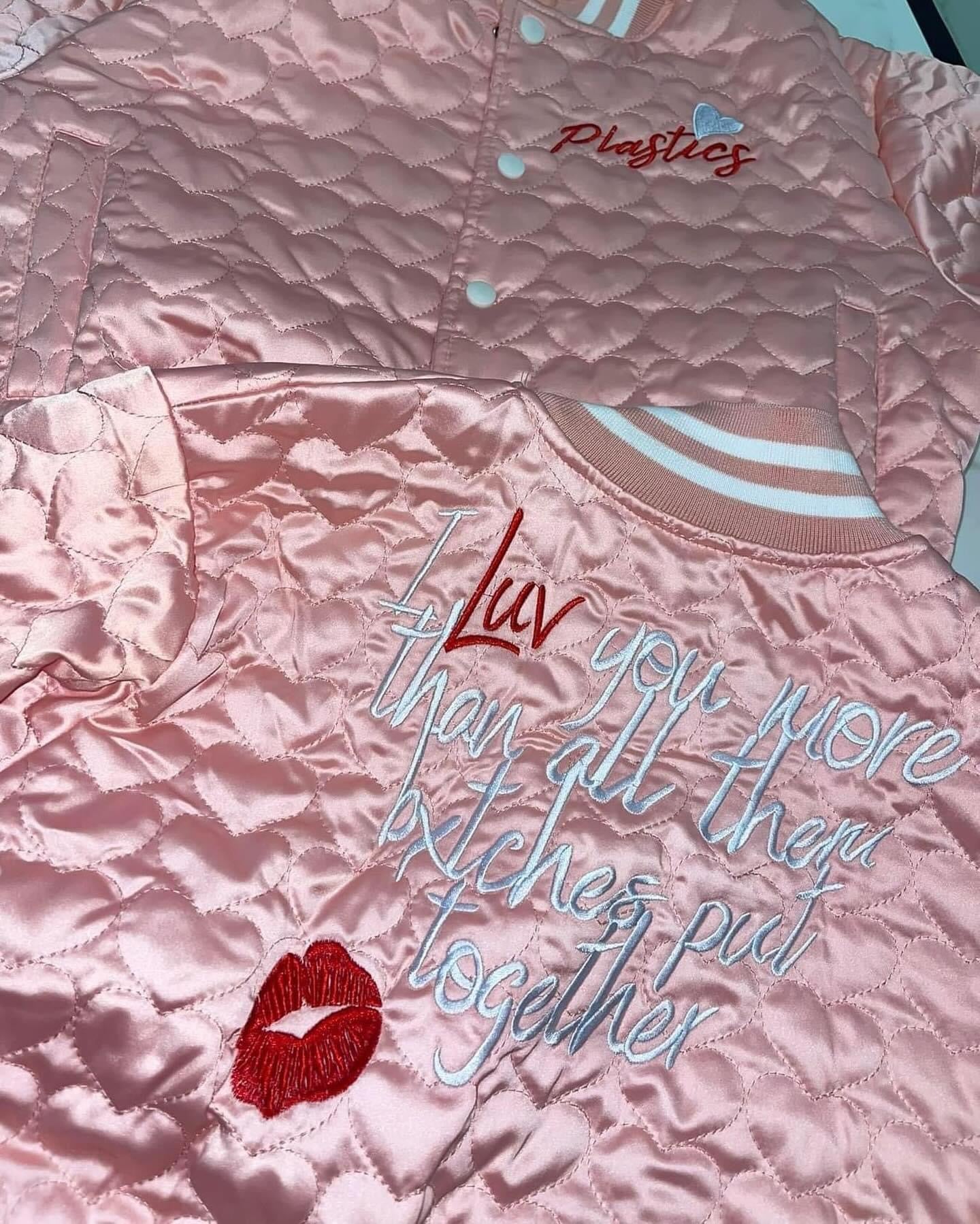 ‘Luv you more 💋’ bomber jacket